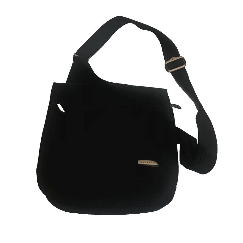 Travelon Crossbody Travel Bag 10x10 Black Nylon Zippers Pockets Flap Organizer